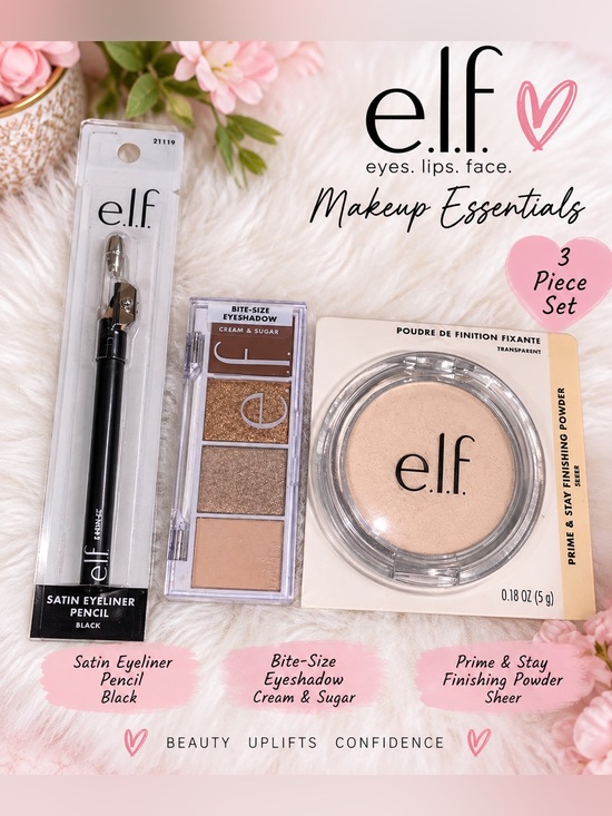 ELF Other - ELF Neutral Eyeshadow quad & Black Satin Eyeliner with Beige Finishing Powder